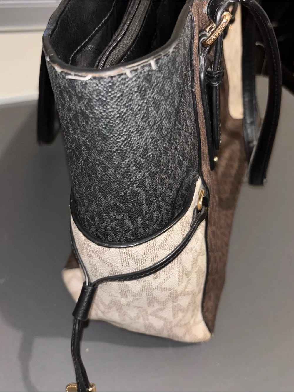 Michael Kors Brown and Black Signature Tote with Cream Accents - Picture 7 of 12